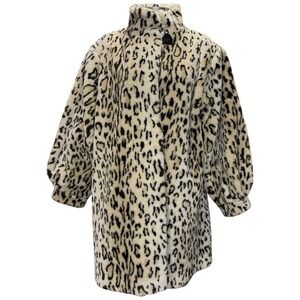 Vintage Faux Fur Coat Leopard Print Lined Oversized Mobwife Old Money 90s‎ USA